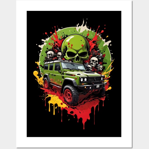 Cyberpunk Skull Squad Offroad vehicle retro vintage poster Wall Art by Neon City Bazaar